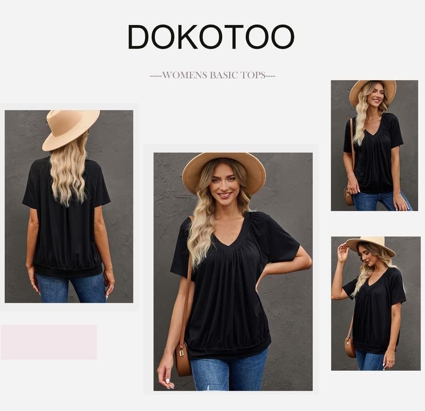 image:imageDokotoo Womens Casual Summer T Shirts Short Sleeve V Neck Tops TshirtsBlack