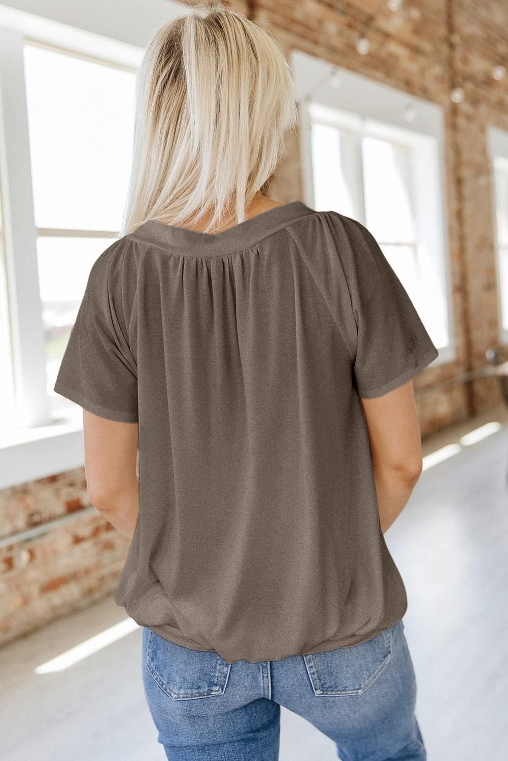 image:imageDokotoo Womens Casual Summer T Shirts Short Sleeve V Neck Tops TshirtsKhaki