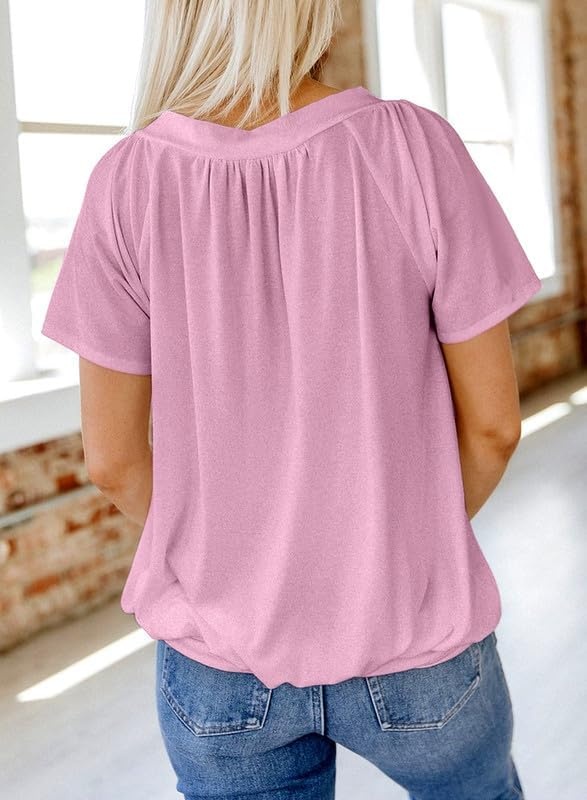 image:imageDokotoo Womens Casual Summer T Shirts Short Sleeve V Neck Tops TshirtsPink 2