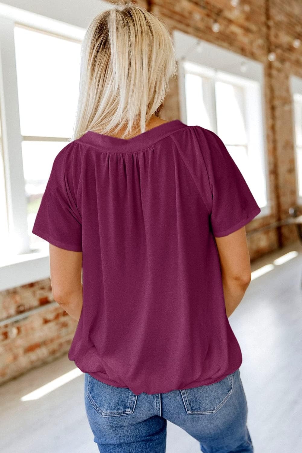 image:imageDokotoo Womens Casual Summer T Shirts Short Sleeve V Neck Tops TshirtsRed
