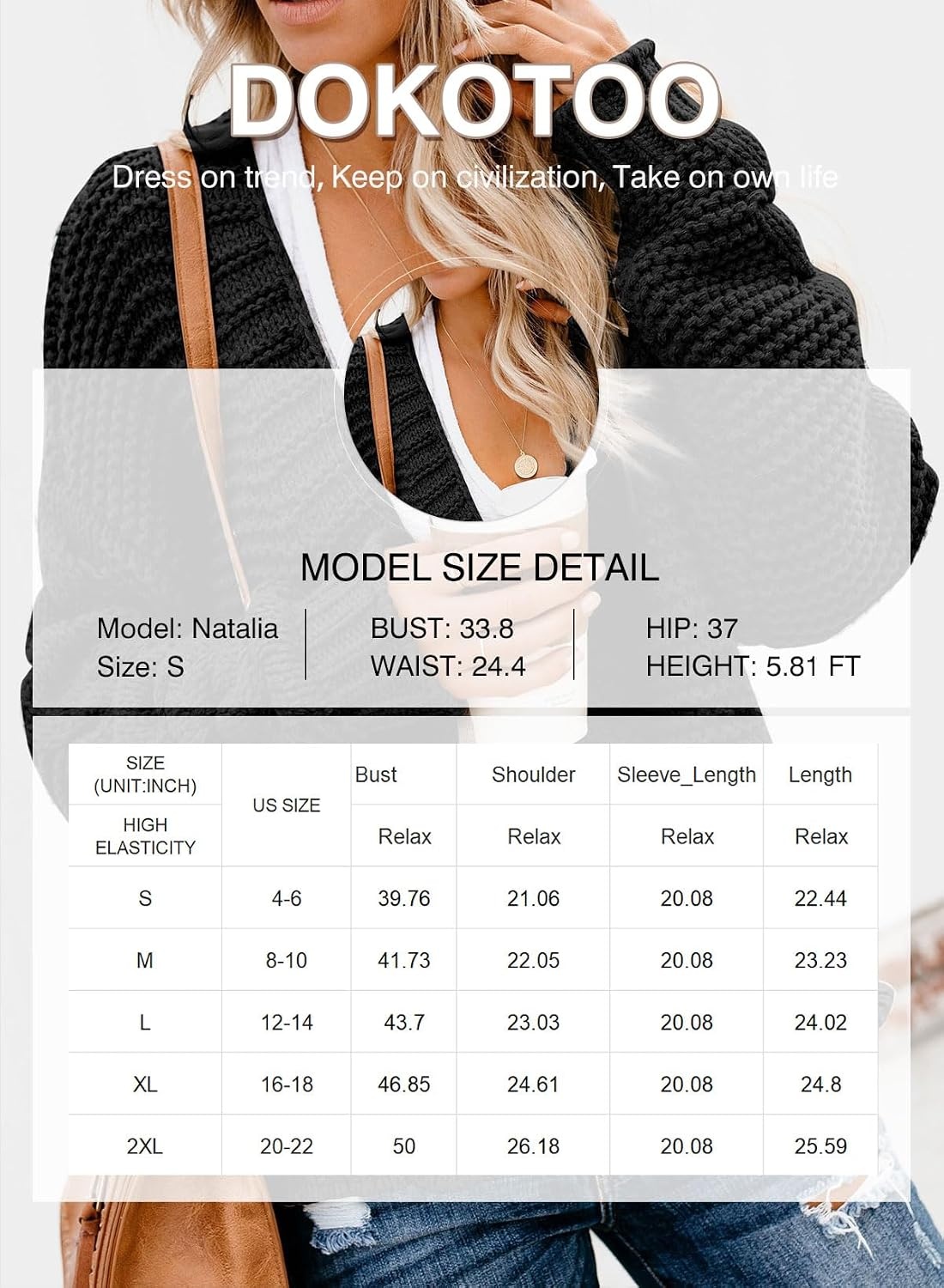 image:imageDokotoo Womens Open Front Long Sleeve Chunky Knit Cardigan Sweaters Loose Outwear CoatC1 Brown