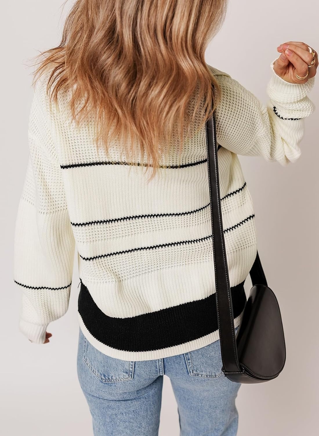 image:imageDokotoo Womens Sweaters Long Sleeve Fall Fashion 2024 14 Button Pullover Sweater Striped Color Block Knit Jumper Tops