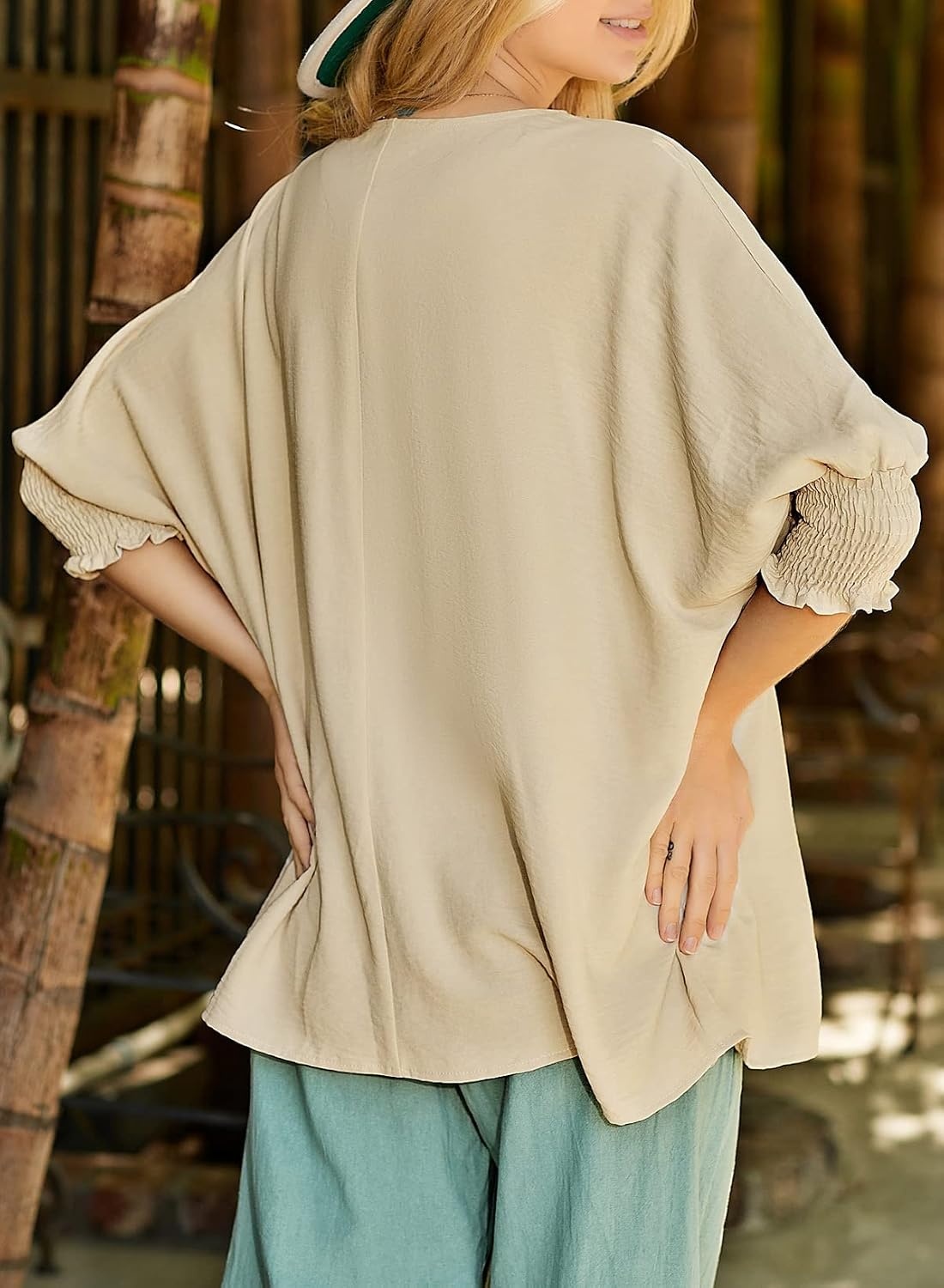 image:imageDokotoo Womens Tunic Top Plus Size Tops Dressy Casual Scoop Neck Babydoll Cute Tops Short Sleeve Shirts 2024 Spring Summer Top Oversized T Shirt Ladies Tops and Blouses for Women Apricot Small