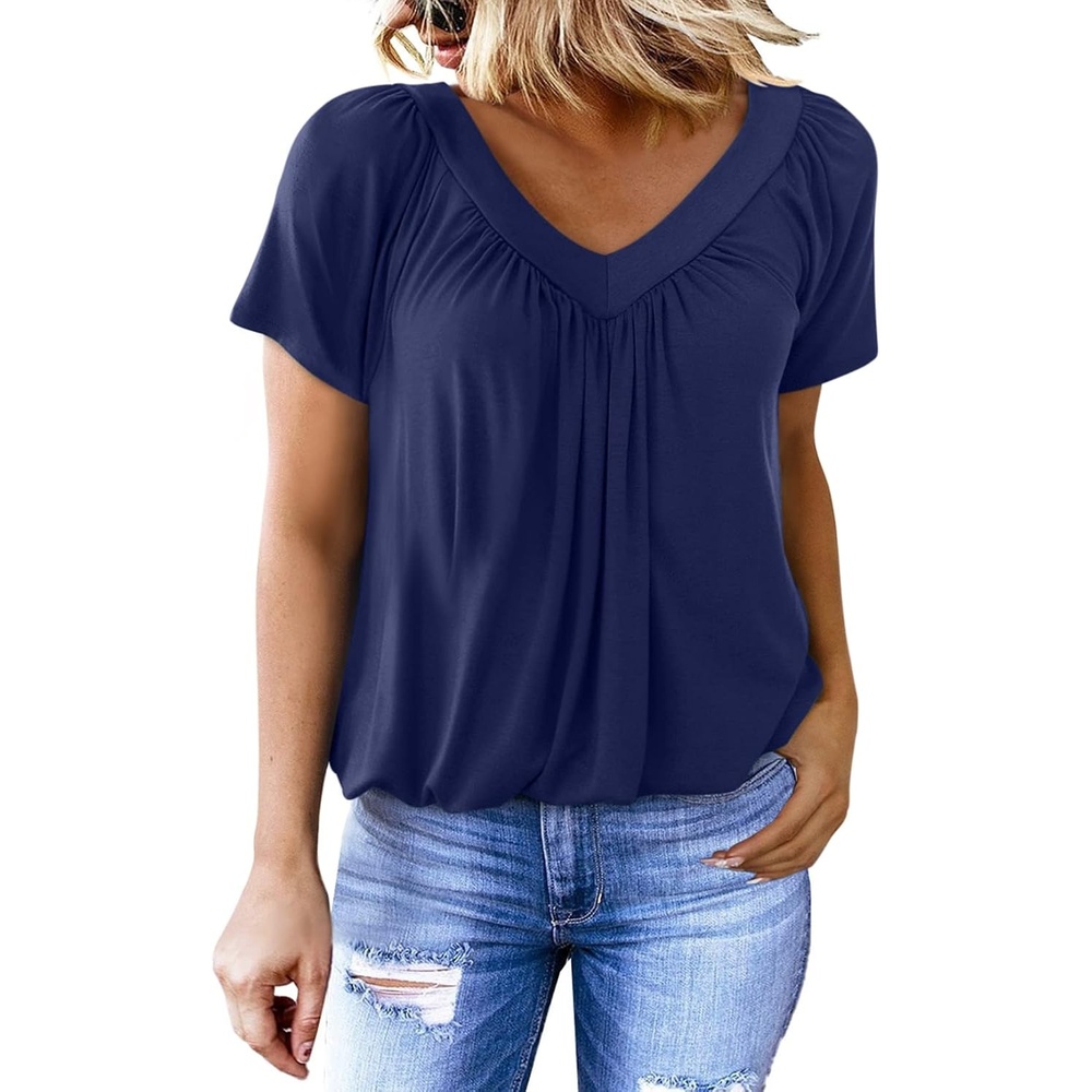 image:imageDokotoo Womens Casual Summer T Shirts Short Sleeve V Neck Tops TshirtsBlue