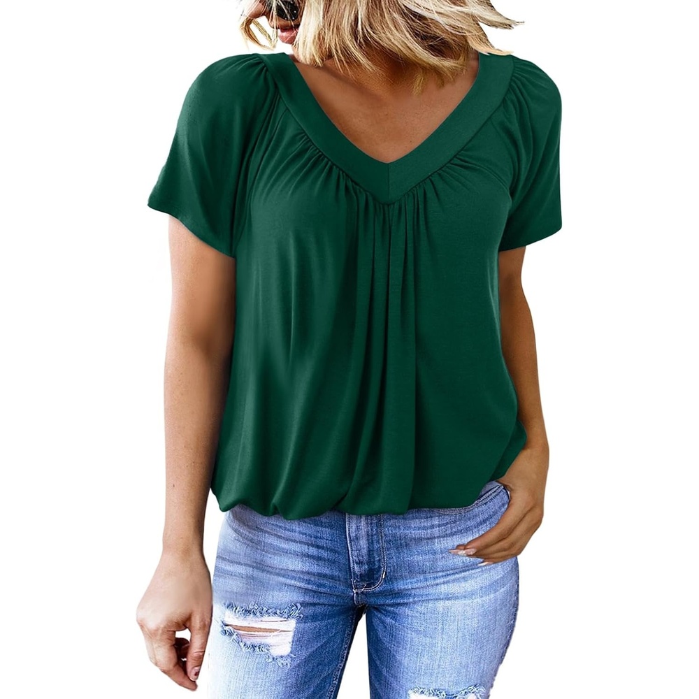 image:imageDokotoo Womens Casual Summer T Shirts Short Sleeve V Neck Tops TshirtsBright Green