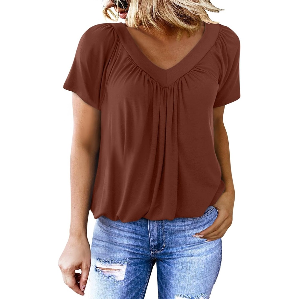 image:imageDokotoo Womens Casual Summer T Shirts Short Sleeve V Neck Tops TshirtsBrown