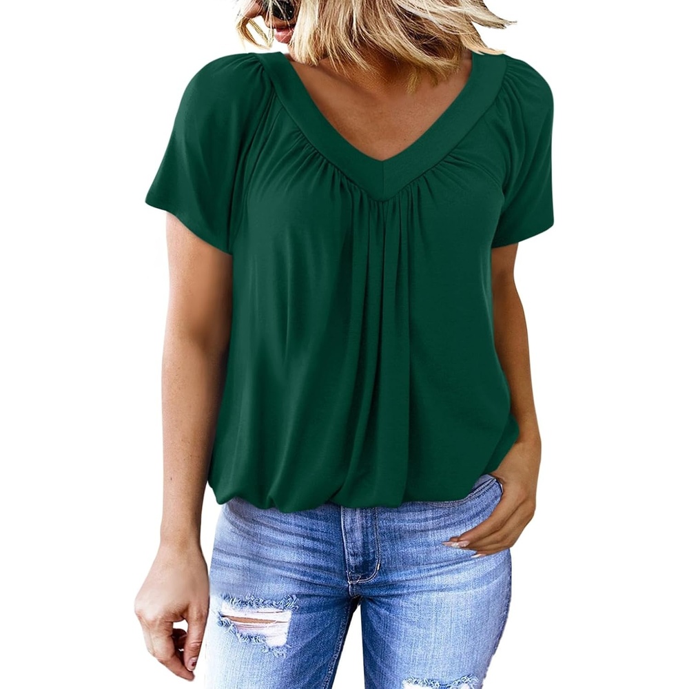 image:imageDokotoo Womens Casual Summer T Shirts Short Sleeve V Neck Tops TshirtsDark Green