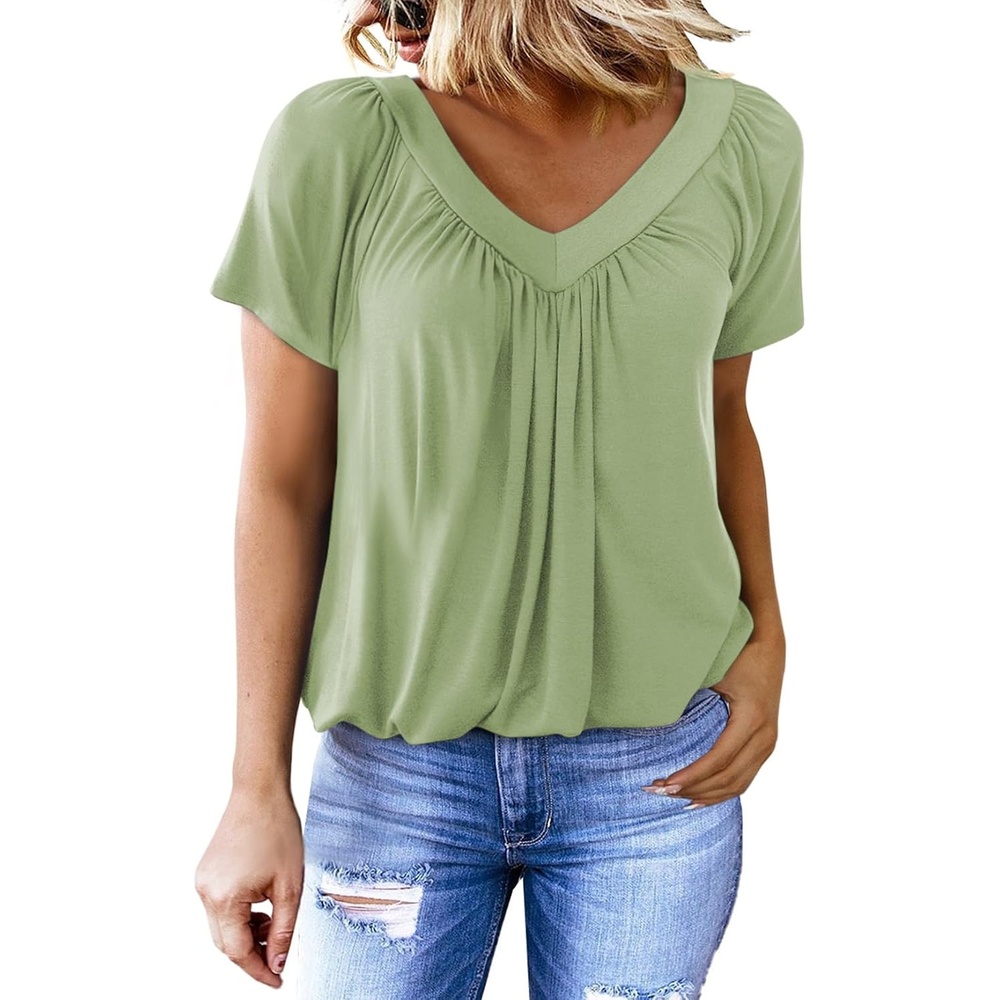 image:imageDokotoo Womens Casual Summer T Shirts Short Sleeve V Neck Tops TshirtsGrass Green