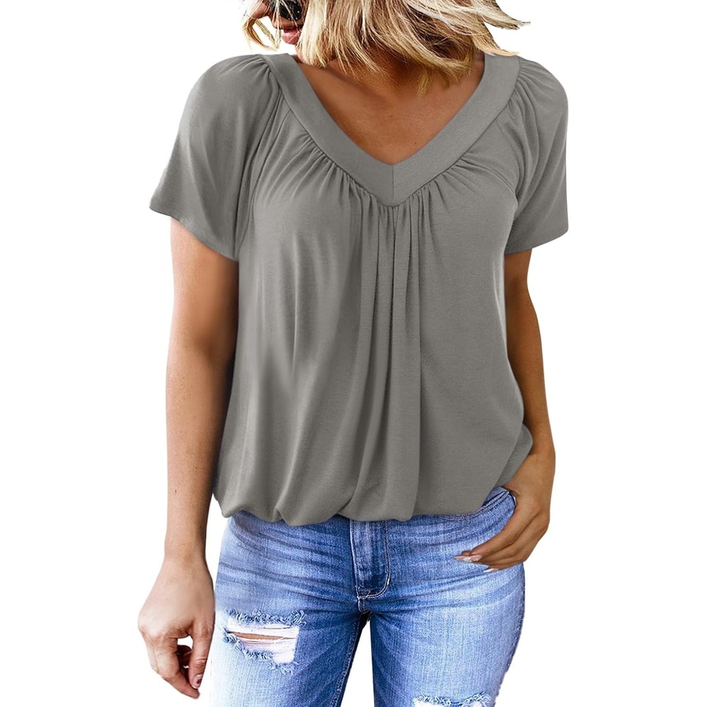 image:imageDokotoo Womens Casual Summer T Shirts Short Sleeve V Neck Tops TshirtsGrey 2