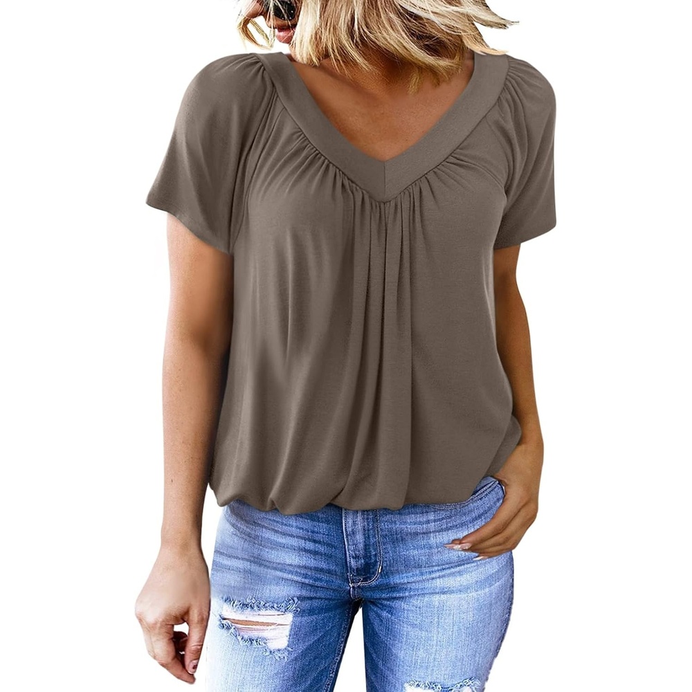 image:imageDokotoo Womens Casual Summer T Shirts Short Sleeve V Neck Tops TshirtsKhaki