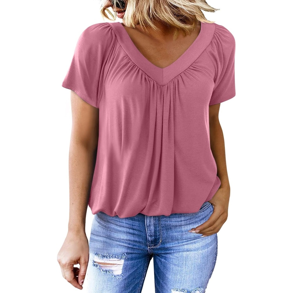 image:imageDokotoo Womens Casual Summer T Shirts Short Sleeve V Neck Tops TshirtsPink