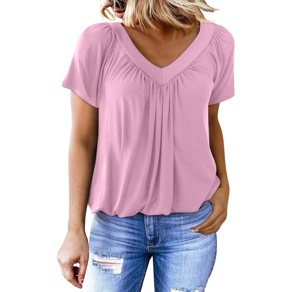 image:imageDokotoo Womens Casual Summer T Shirts Short Sleeve V Neck Tops TshirtsPink 2