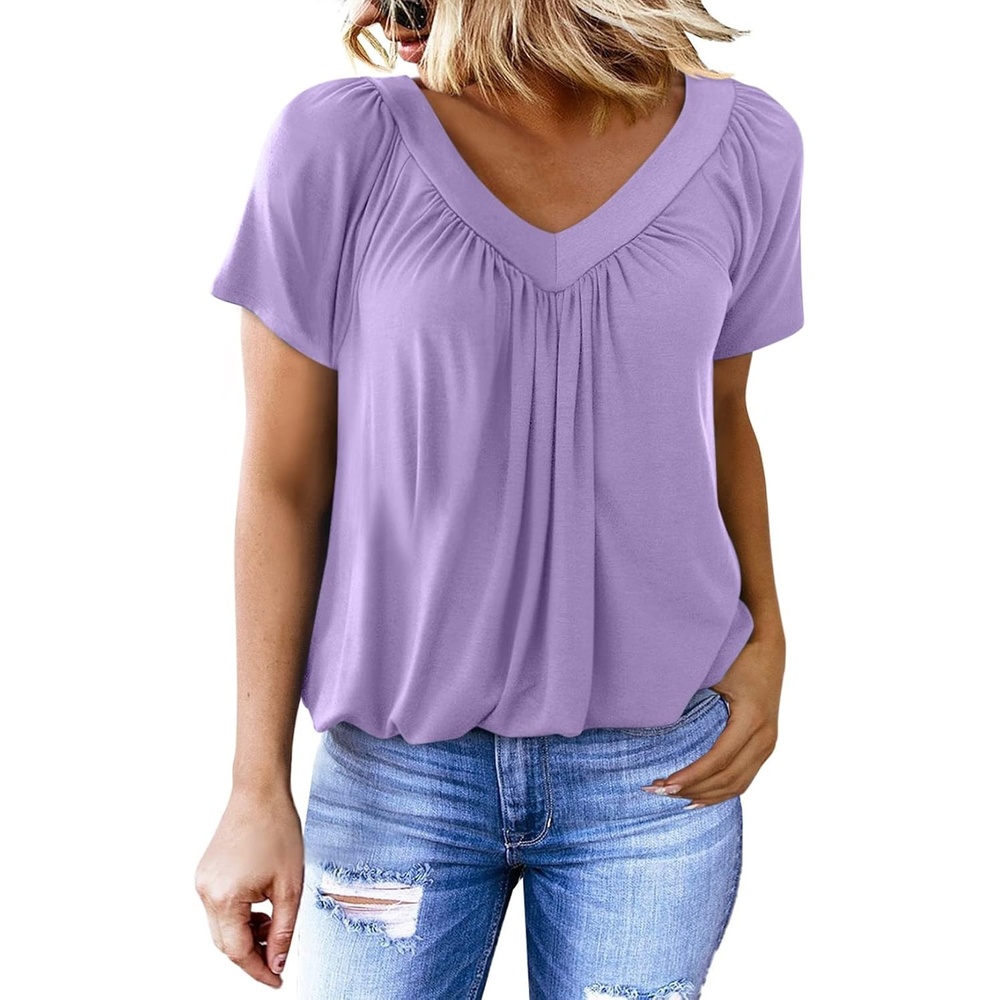 image:imageDokotoo Womens Casual Summer T Shirts Short Sleeve V Neck Tops TshirtsPurple