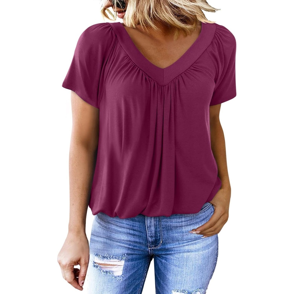 image:imageDokotoo Womens Casual Summer T Shirts Short Sleeve V Neck Tops TshirtsRed