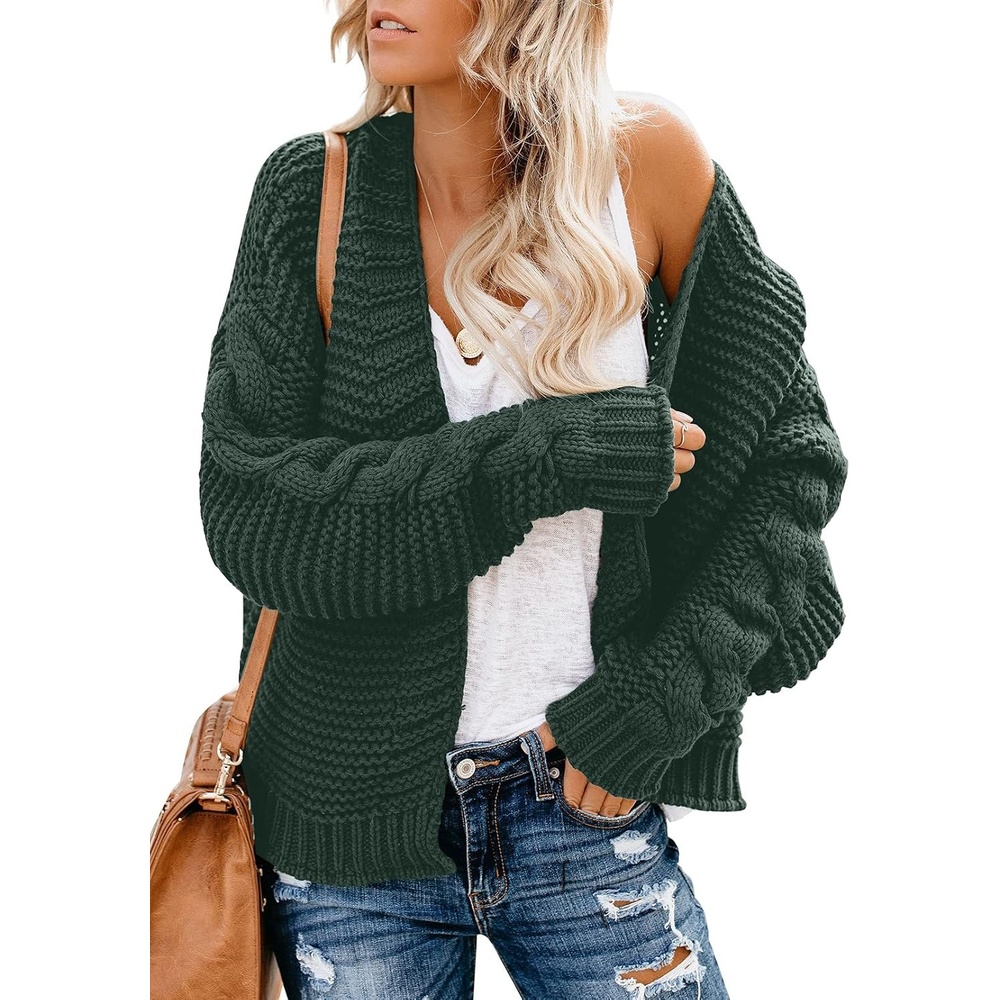 image:imageDokotoo Womens Open Front Long Sleeve Chunky Knit Cardigan Sweaters Loose Outwear CoatC Green