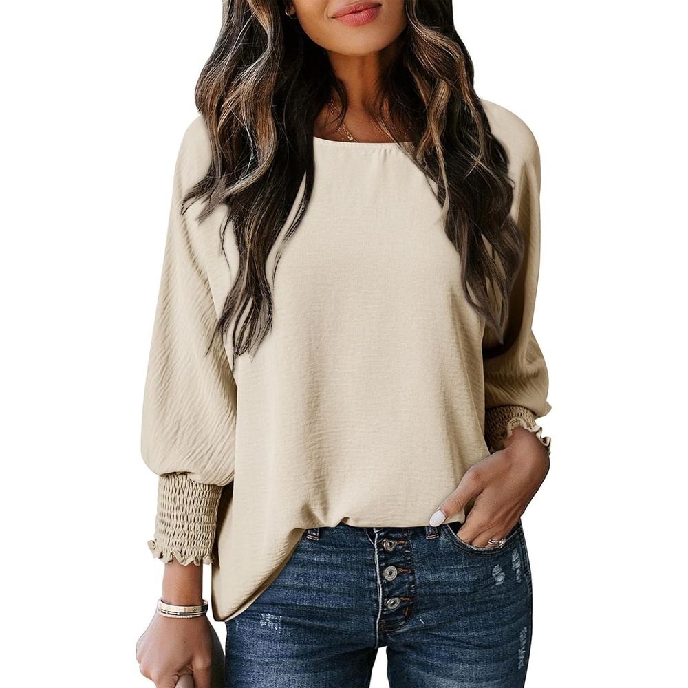 image:imageDokotoo Womens Tunic Top Plus Size Tops Dressy Casual Scoop Neck Babydoll Cute Tops Short Sleeve Shirts 2024 Spring Summer Top Oversized T Shirt Ladies Tops and Blouses for Women Apricot Small