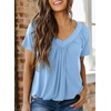 Dokotoo Women’s Casual Summer T Shirts Short Sleeve V Neck Tops Tshirts(Beau Blue)