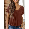 Dokotoo Women’s Casual Summer T Shirts Short Sleeve V Neck Tops Tshirts(Brown)