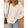 Dokotoo Women’s Casual V Neck Sweaters Long Sleeve Pullover Sweater Knit Jumper Tops(White)
