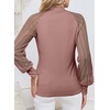 Dokotoo Womens Fall Crewneck Mesh Lace Long Sleeve Ribbed Knit Blouses Solid Color Pullover Tops