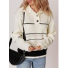 Dokotoo Womens Sweaters Long Sleeve Fall Fashion 2024 1/4 Button Pullover Sweater Striped Color Block Knit Jumper Tops