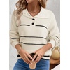 Dokotoo Womens Sweaters Long Sleeve Fall Fashion 2024 1/4 Button Pullover Sweater Striped Color Block Knit Jumper Tops