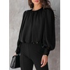 Dokotoo Women’s Tops Blouses for Women Casual Long Sleeve Shirts Crew Neck Bohemian Solid Color Spring Work Business(A Black)