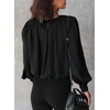Dokotoo Women’s Tops Blouses for Women Casual Long Sleeve Shirts Crew Neck Bohemian Solid Color Spring Work Business(A Black)