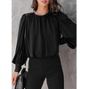 Dokotoo Women’s Tops Blouses for Women Casual Long Sleeve Shirts Crew Neck Bohemian Solid Color Spring Work Business(A Black)