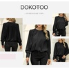 Dokotoo Women’s Tops Blouses for Women Casual Long Sleeve Shirts Crew Neck Bohemian Solid Color Spring Work Business(A Black)