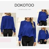 Dokotoo Women’s Tops Blouses for Women Casual Long Sleeve Shirts Crew Neck Bohemian Solid Color Spring Work Business(A Blue)