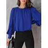 Dokotoo Women’s Tops Blouses for Women Casual Long Sleeve Shirts Crew Neck Bohemian Solid Color Spring Work Business(A Blue)