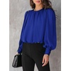 Dokotoo Women’s Tops Blouses for Women Casual Long Sleeve Shirts Crew Neck Bohemian Solid Color Spring Work Business(A Blue)