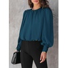 Dokotoo Women’s Tops Blouses for Women Casual Long Sleeve Shirts Crew Neck Bohemian Solid Color Spring Work Business(A Deep Blue)