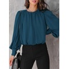 Dokotoo Women’s Tops Blouses for Women Casual Long Sleeve Shirts Crew Neck Bohemian Solid Color Spring Work Business(A Deep Blue)
