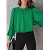 Dokotoo Women’s Tops Blouses for Women Casual Long Sleeve Shirts Crew Neck Bohemian Solid Color Spring Work Business(A Green)