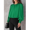Dokotoo Women’s Tops Blouses for Women Casual Long Sleeve Shirts Crew Neck Bohemian Solid Color Spring Work Business(A Green)