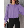 Dokotoo Women’s Tops Blouses for Women Casual Long Sleeve Shirts Crew Neck Bohemian Solid Color Spring Work Business(A Purple)