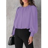 Dokotoo Women’s Tops Blouses for Women Casual Long Sleeve Shirts Crew Neck Bohemian Solid Color Spring Work Business(A Purple)