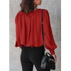 Dokotoo Women’s Tops Blouses for Women Casual Long Sleeve Shirts Crew Neck Bohemian Solid Color Spring Work Business(A Red)