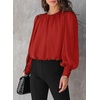 Dokotoo Women’s Tops Blouses for Women Casual Long Sleeve Shirts Crew Neck Bohemian Solid Color Spring Work Business(A Red)