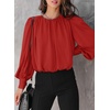 Dokotoo Women’s Tops Blouses for Women Casual Long Sleeve Shirts Crew Neck Bohemian Solid Color Spring Work Business(A Red)