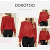 Dokotoo Women’s Tops Blouses for Women Casual Long Sleeve Shirts Crew Neck Bohemian Solid Color Spring Work Business(A Red)