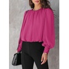 Dokotoo Women’s Tops Blouses for Women Casual Long Sleeve Shirts Crew Neck Bohemian Solid Color Spring Work Business(A Rose)