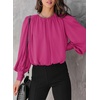 Dokotoo Women’s Tops Blouses for Women Casual Long Sleeve Shirts Crew Neck Bohemian Solid Color Spring Work Business(A Rose)
