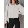 Dokotoo Women’s Tops Blouses for Women Casual Long Sleeve Shirts Crew Neck Bohemian Solid Color Spring Work Business(A White)
