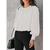 Dokotoo Women’s Tops Blouses for Women Casual Long Sleeve Shirts Crew Neck Bohemian Solid Color Spring Work Business(A White)