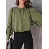 Dokotoo Women’s Tops Blouses for Women Casual Long Sleeve Shirts Crew Neck Bohemian Solid Color Spring Work Business(Grass Green)