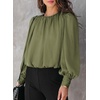 Dokotoo Women’s Tops Blouses for Women Casual Long Sleeve Shirts Crew Neck Bohemian Solid Color Spring Work Business(Grass Green)