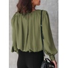 Dokotoo Women’s Tops Blouses for Women Casual Long Sleeve Shirts Crew Neck Bohemian Solid Color Spring Work Business(Grass Green)